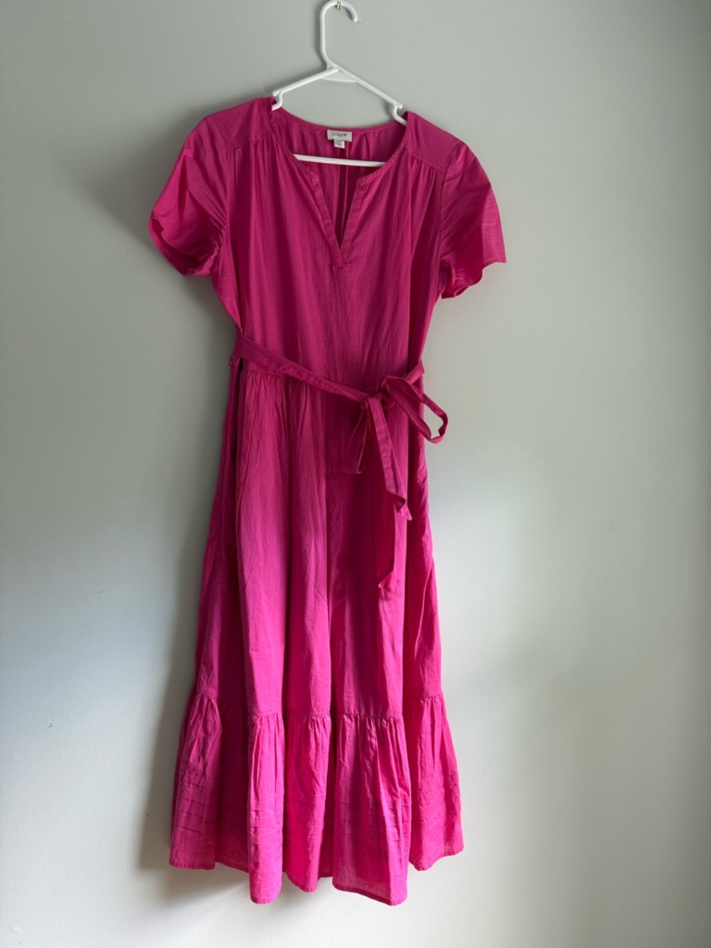 J. Crew Pink Tie-Waist Midi Dress
